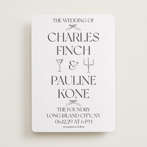 This is a soft black letterpress wedding invitations with letterpress by Julia Liverton called trés chic printing on somerset500 in standard