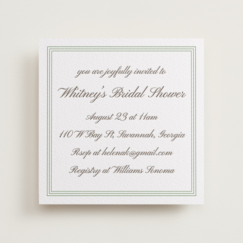 This is a coffee bridal shower invitations with letterpress by Cass Loh called love in script printing on somerset500 in standard