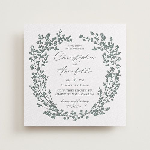 This is a stone letterpress wedding invitations with letterpress by Justyna Zawadzka called whimsy blooms printing on somerset500 in standard