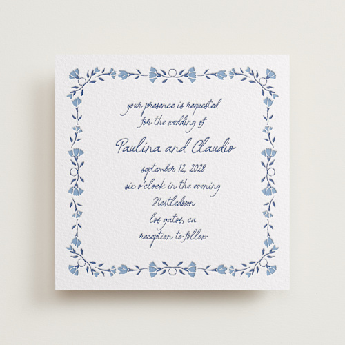 This is a lapis letterpress wedding invitations with letterpress by Tamara Hilje called talavera printing on somerset500 in standard