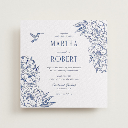 This is a lapis letterpress wedding invitations with letterpress by Sherley Ferreira called botanical dream printing on somerset500 in standard