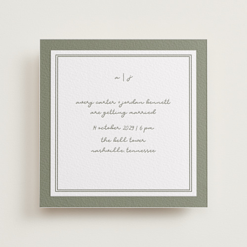 This is a moss letterpress wedding invitations with letterpress by Brittney Jensen called the verdure suite printing on somerset500 in standard