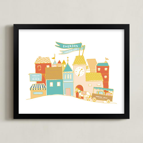 This is a fairytale personalized art for kids by Tanya Lee of Frooted Design called villagescape stats