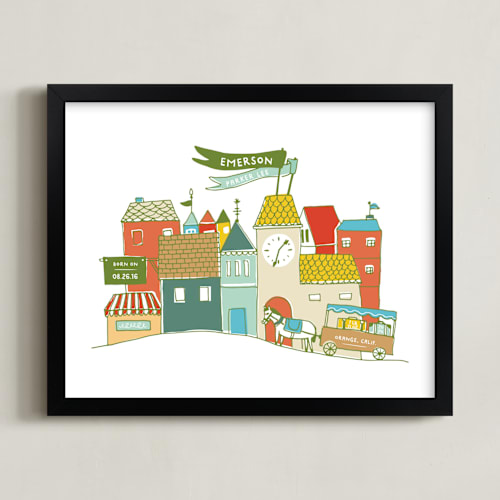 This is a fable personalized art for kids by Tanya Lee of Frooted Design called villagescape stats