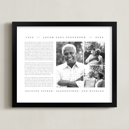 This is a white memorial obituary prints by Jennifer Postorino called minimalist obituary print