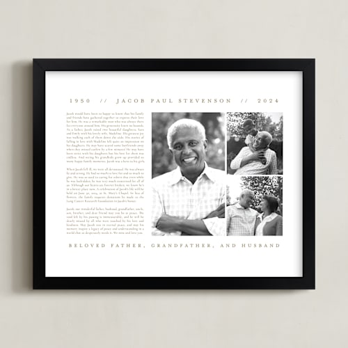 This is a champagne memorial obituary prints by Jennifer Postorino called minimalist obituary print