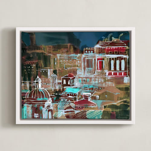 This is a blue and earth colors art by Oana Prints called venice at night