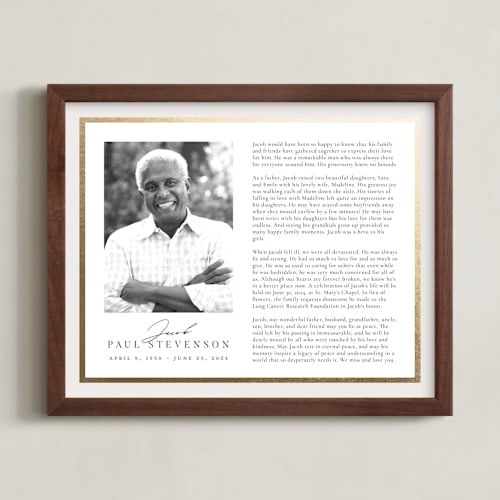 This is a linen foil pressed memorial obituary prints by Nicole Walsh called classic edge