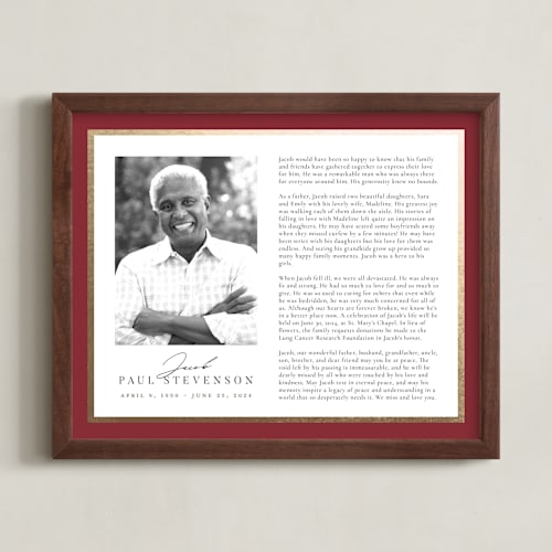 This is a cardinal foil pressed memorial obituary prints by Nicole Walsh called classic edge