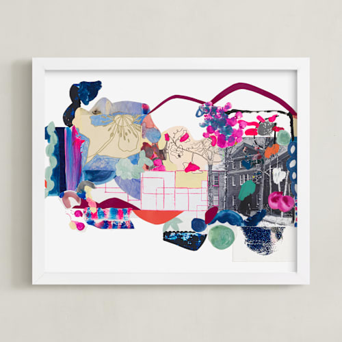 This is a fuchsia pink art by Erin McCluskey Wheeler called pink and blues landscape