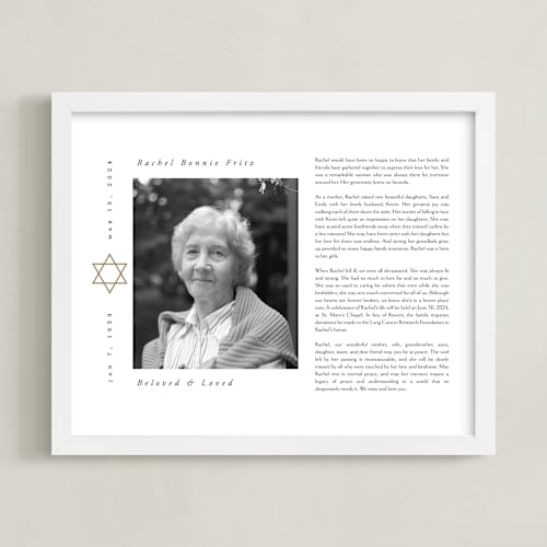 This is a ink memorial obituary prints by Ana de Sousa called modern star of david obituary print