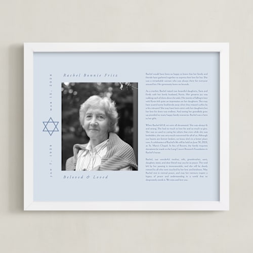 This is a frost memorial obituary prints by Ana de Sousa called modern star of david obituary print