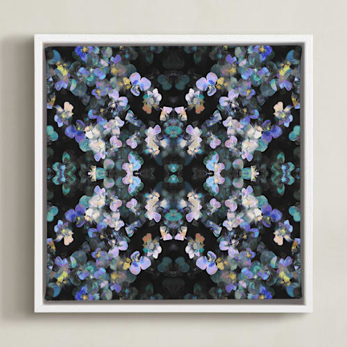 This is a violet and turquoise art by Oana Prints called pansy painting - mirrored