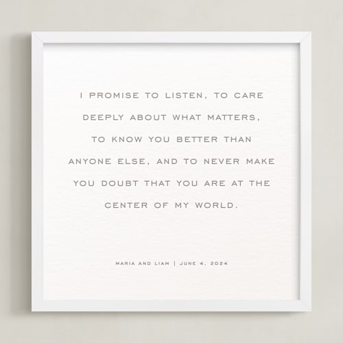 This is a warm gray photos to art by Minted called your vows: square custom letterpress print 