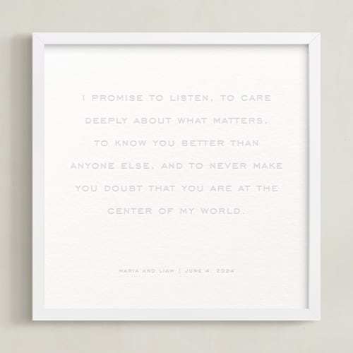 This is a pastel lilac photos to art by Minted called your vows: square custom letterpress print 