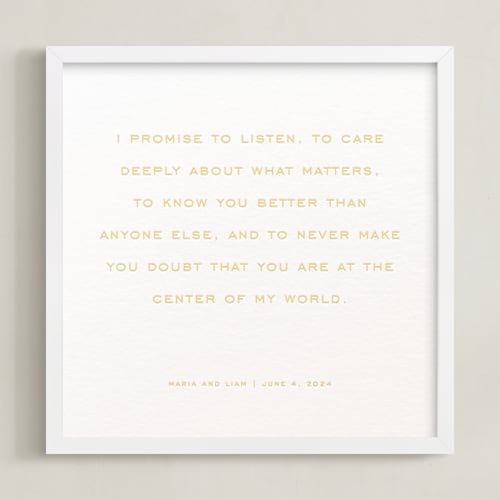 This is a summer yellow photos to art by Minted called your vows: square custom letterpress print 