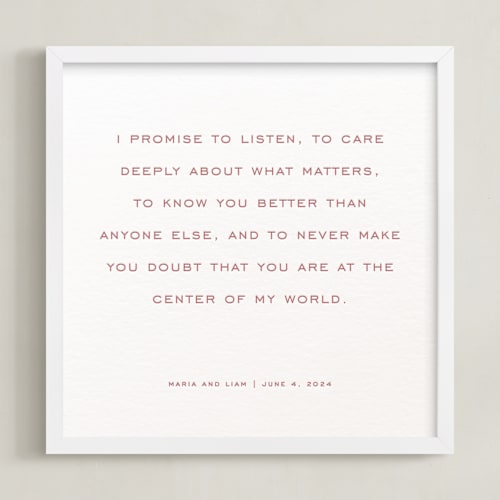This is a burgundy photos to art by Minted called your vows: square custom letterpress print 
