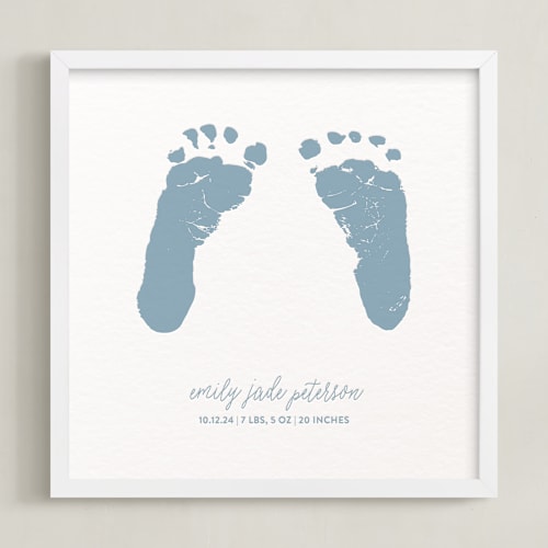 This is a dusk blue photos to art by Minted called footprints: custom letterpress print