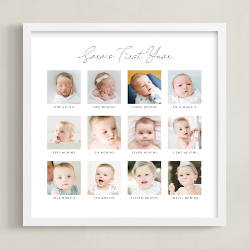 This is a white photo art by Erin Deegan called baby's first year: framed photo