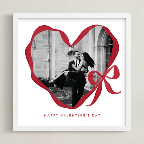 This is a cherry photo art by Rebecca Durflinger called ribbon bow heart: square framed photo