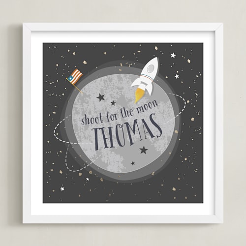 This is a charcoal foil stamped photo art by Lorent and Leif called shoot for the moon