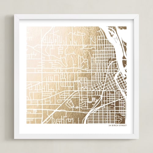 This is a gold custom map printing by Minted called custom map filled foil art