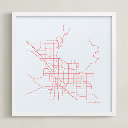 This is a neon coral custom map printing by Minted called custom map letterpress art