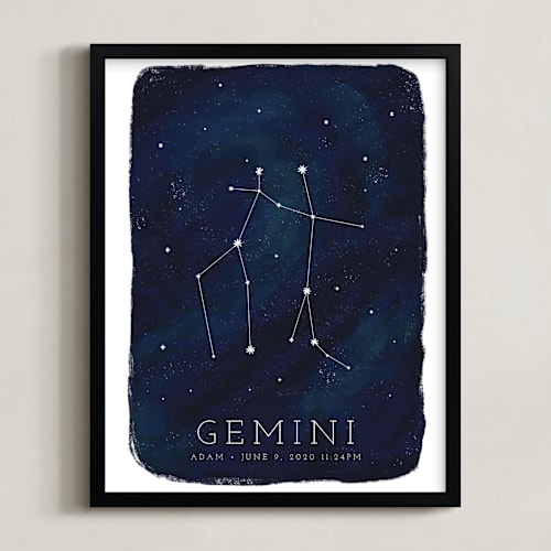 This is a galaxy personalized art for kids by Ashley Presutti Beasley called zodiac constellation gemini