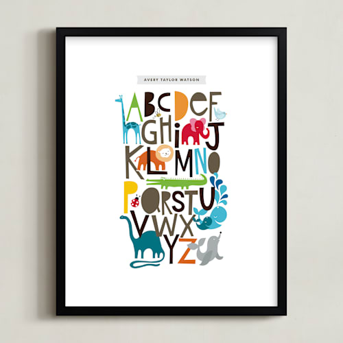 This is a bright nursery wall art by Alethea and Ruth called animals alphabet