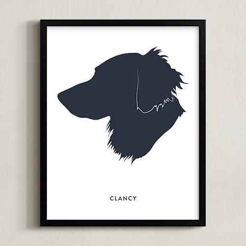This is a midnight blue silhouette art by Minted called pet silhouette: custom print with text 