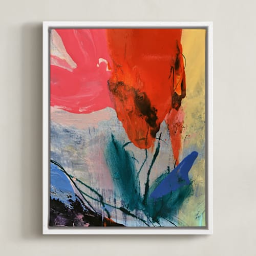 This is a red rose art by gloria blatt called flower water vase