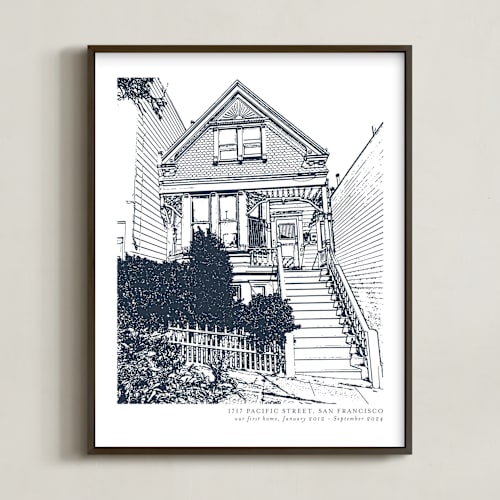 This is a midnight blue home wall art by Minted called house: portrait custom print with text