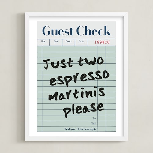 This is a teal photos to art by Jennifer Lew called guest check: custom print
