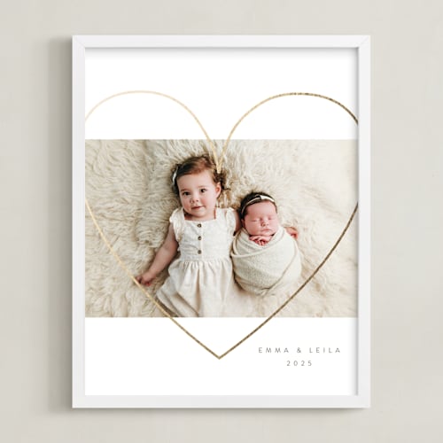 This is a gold foil stamped photo art with foil pressed by Itsy Belle Studio called heart outline: portrait foil framed photo