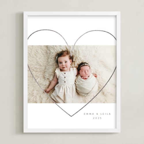 This is a silver foil stamped photo art by Itsy Belle Studio called heart outline: portrait foil framed photo