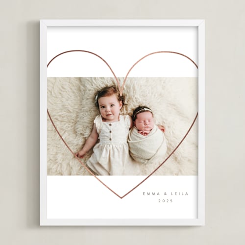 This is a rose gold foil stamped photo art by Itsy Belle Studio called heart outline: portrait foil framed photo