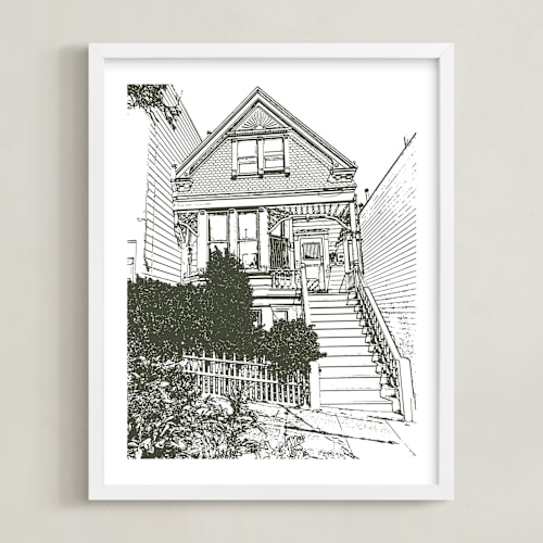This is a olive shadow home wall art by Minted called house: portrait white border custom print