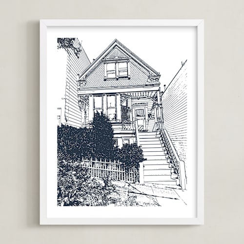 This is a midnight blue home wall art by Minted called house: portrait white border custom print