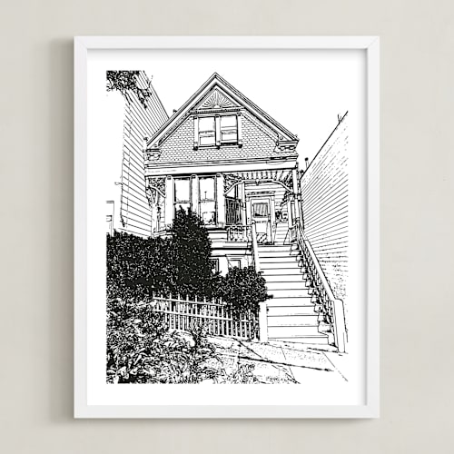 This is a black home wall art by Minted called house: portrait white border custom print