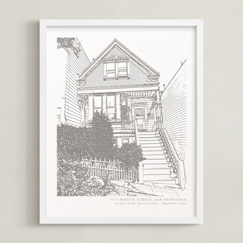 This is a warm gray home wall art with letterpress by Minted called house: portrait custom letterpress print