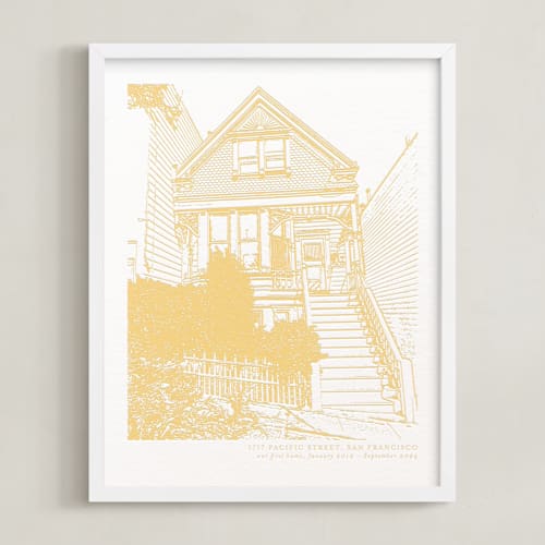 This is a summer yellow home wall art by Minted called house: portrait custom letterpress print