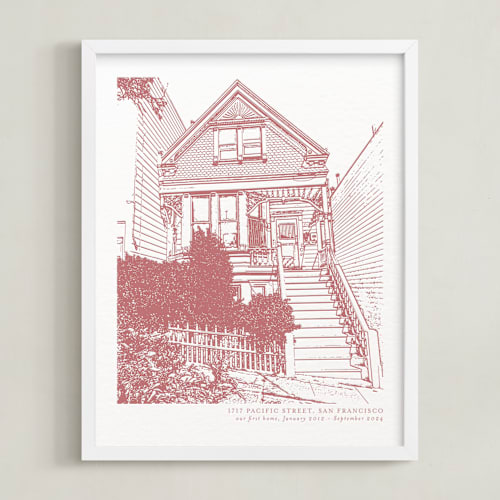 This is a burgundy home wall art by Minted called house: portrait custom letterpress print