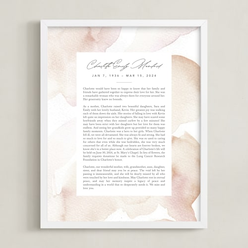 This is a blush memorial obituary prints with standard by Creo Study called flow non-photo obituary print
