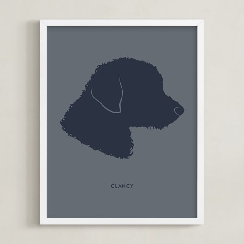 This is a midnight blue silhouette art by Minted called tonal pet silhouette: custom print with text