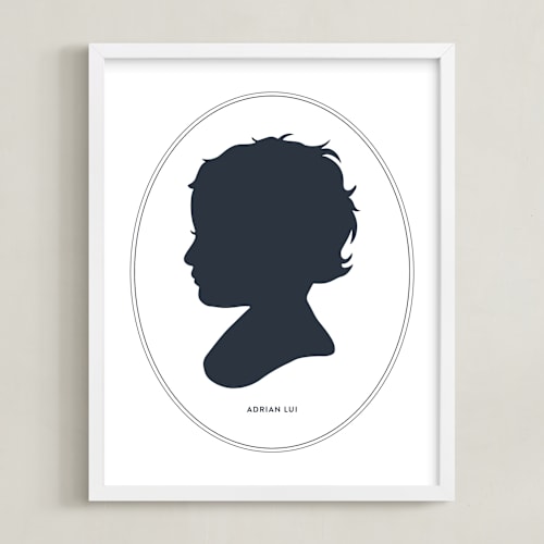 This is a midnight blue silhouette art by Minted called cameo silhouette: custom print