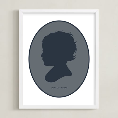 This is a midnight blue silhouette art by Minted called cameo tonal silhouette: custom print