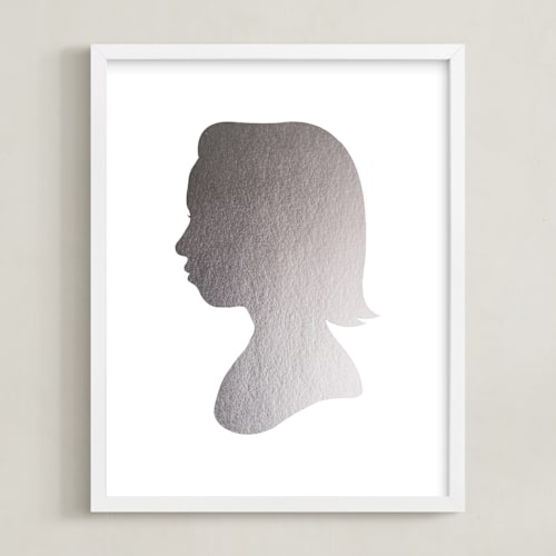 This is a silver silhouette art by Minted called custom silhouette foil art