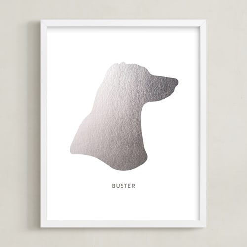 This is a silver silhouette art by Minted called custom pet silhouette foil art