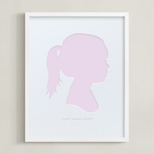 This is a pastel lilac silhouette art by Minted called custom silhouette letterpress art