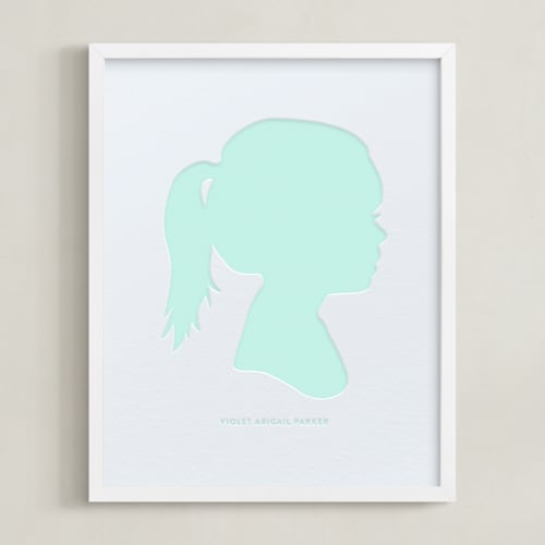 This is a frosted mint silhouette art by Minted called custom silhouette letterpress art